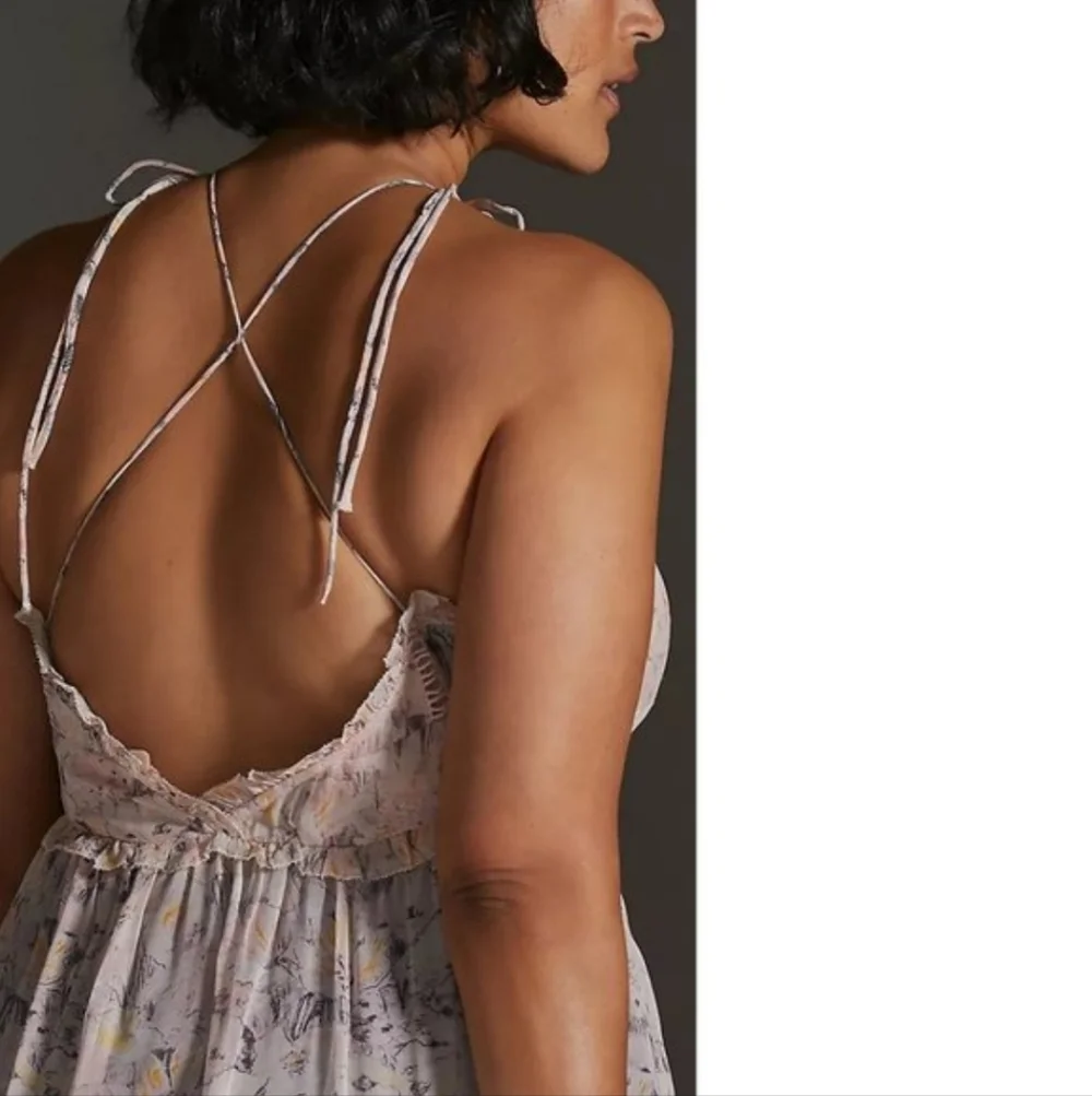 Anthropologie Asymmetrical Floral Dress in Pink and Cream - Picture 7 of 11